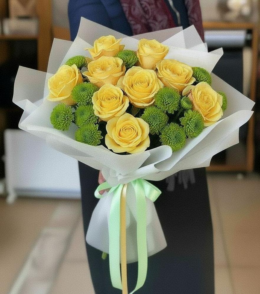 Букет цветов из: Хризантемы и Розы в Большеречье