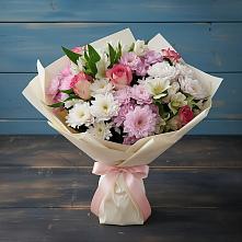 Букет цветов из:  Хризантемы, Альстромерии и Розы в Большеречье