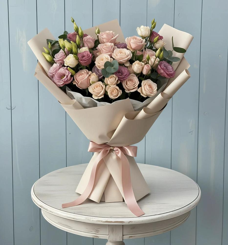 Букет цветов из: Розы и Лизиантусы в Большеречье